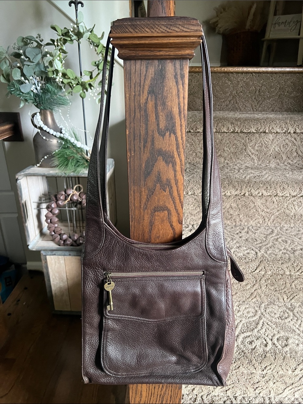 Fossil Classic Leather Shoulder Bag in Dark Brown